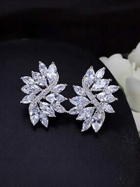 Marquis-Cut Multi Stone Cluster Cubic Zirconia Bridal Wedding Stud Earrings